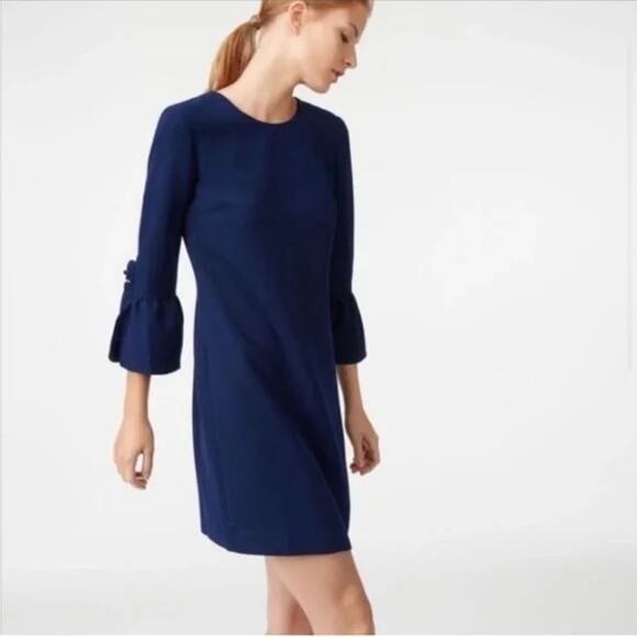 Club Monaco Crepe Shift Dress 3/4 Bell Ruffle Sleeves 2 Cocktail Event Navy Blue - Picture 1 of 10